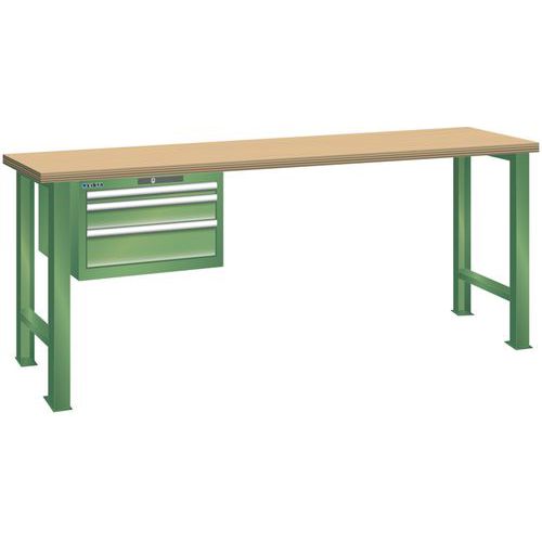 Dílenský pracovní stůl LISTA, 1500x700x840mm, 3 zásuvky, nosnost 600 kg, zelená