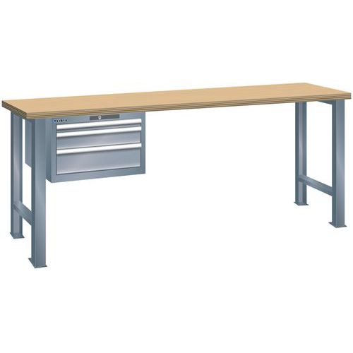 Dílenský pracovní stůl LISTA, 1500x700x840mm, 3 zásuvky, nosnost 600 kg, tmavě šedá