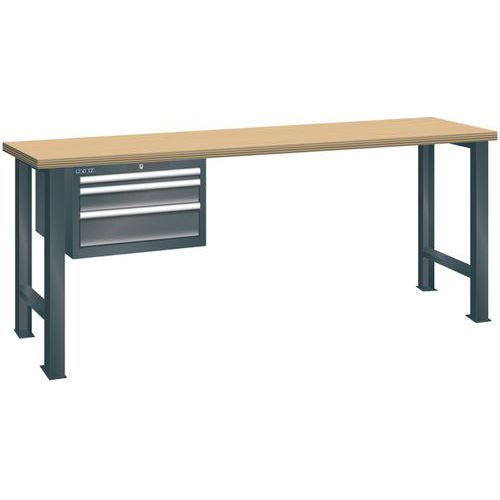 Dílenský pracovní stůl LISTA, 1500x700x840mm, 3 zásuvky, nosnost 600 kg, černá