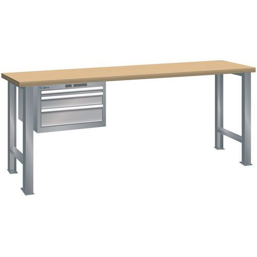 Dílenský pracovní stůl LISTA, 1500x700x840mm, 3 zásuvky, nosnost 600 kg, šedá/stříbrná