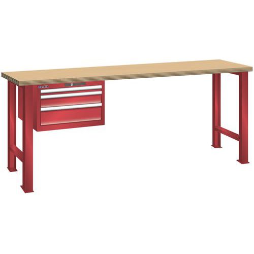 Dílenský pracovní stůl LISTA,1500x700x890mm, nosnost 600 kg, 3 zásuvky, červená