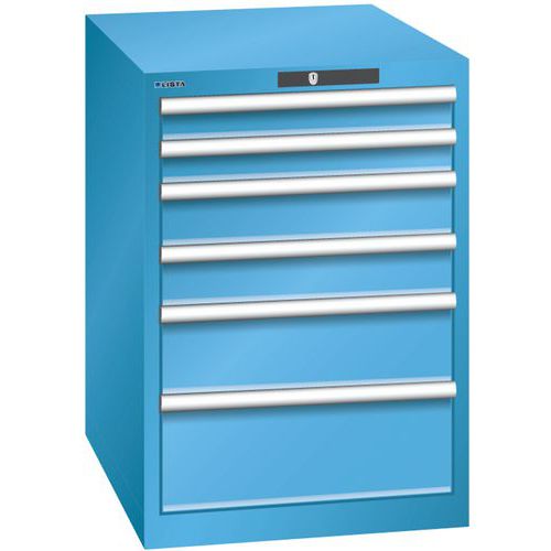 Dílenská zásuvková skříň LISTA, 564x725x800 mm, 5 zásuvek, světle modrá