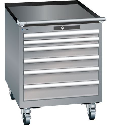 Mobilní dílenská  zásuvková skříň LISTA, 564x725x723mm, 6 zásuvek, šedá/stříbrná