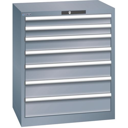 Dílenská zásuvková skříň LISTA, 7 zásuvek = 2x75 + 2x100 + 2x125 + 1x150mm, 717x572x850mm, tmavě šedá