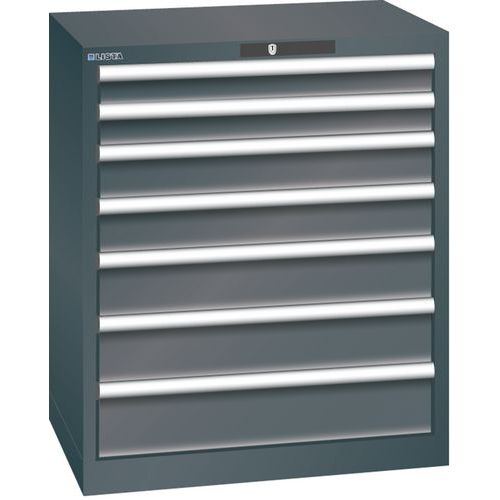 Dílenská zásuvková skříň LISTA, 7 zásuvek = 2x75 + 2x100 + 2x125 + 1x150mm, 717x572x850mm, černá