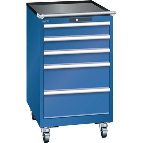 Mobilní dílenská zásuvková skříň LISTA, 5 zásuvek = 3x100 + 2x200mm, 564x725x990mm, tmavě modrá