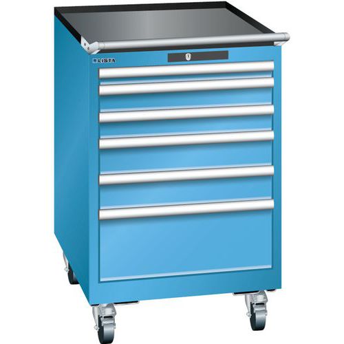 Mobilní dílenská zásuvková skříň LISTA, 564x725x890mm, 6 zásuvek, světle modrá