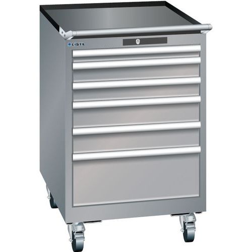 Mobilní dílenská zásuvková skříň LISTA, 564x725x890mm, 6 zásuvek, šedá/stříbrná