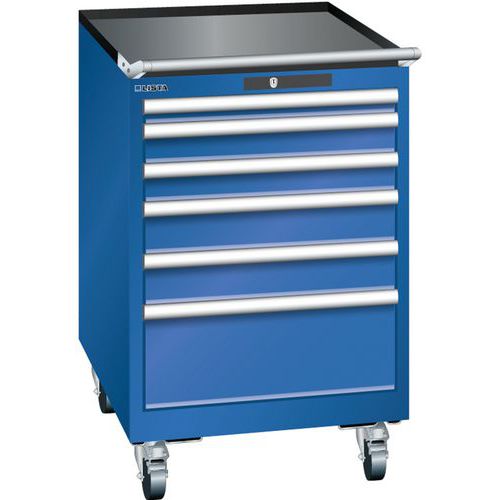 Mobilní dílenská zásuvková skříň LISTA, 564x725x890mm, 6 zásuvek, fluorescentní modrá