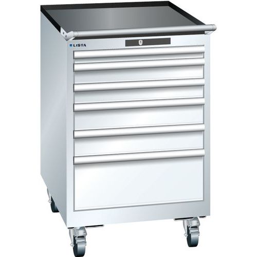 Mobilní dílenská zásuvková skříň LISTA, 564x725x890mm, 6 zásuvek, bílá