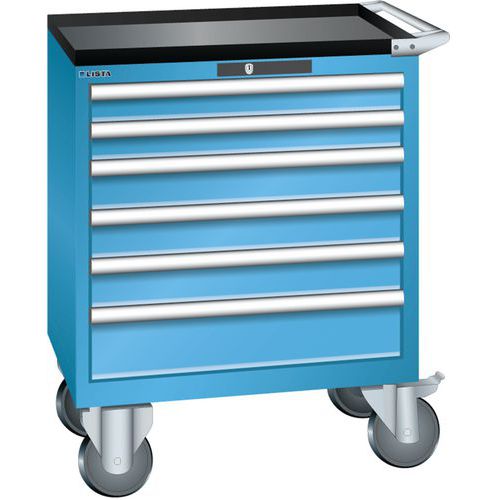 Mobilní dílenská zásuvková skříň LISTA, 6 zásuvek = 717x572x962mm, světle modrá