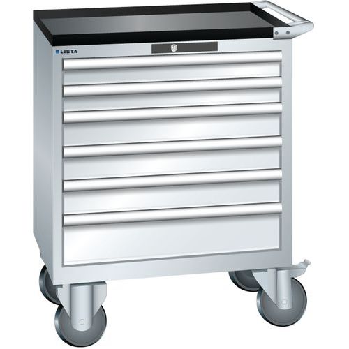 Mobilní dílenská zásuvková skříň LISTA, 6 zásuvek = 717x572x962mm, šedá