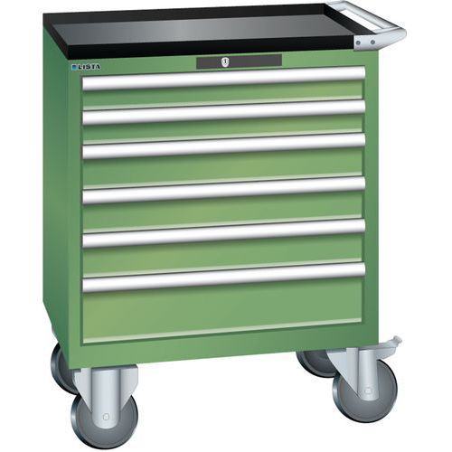 Mobilní dílenská zásuvková skříň LISTA, 6 zásuvek = 717x572x962mm, zelená