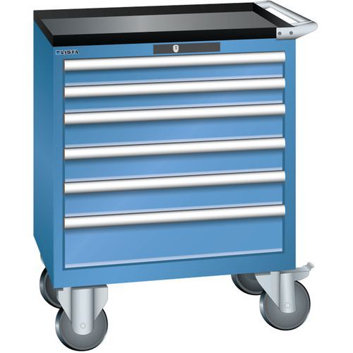 Mobilní dílenská zásuvková skříň LISTA, 6 zásuvek = 717x572x962mm, modrá