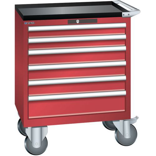 Mobilní dílenská zásuvková skříň LISTA, 6 zásuvek = 717x572x962mm, červená