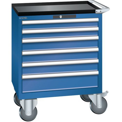 Mobilní dílenská zásuvková skříň LISTA, 6 zásuvek = 717x572x962mm, tmavě modrá