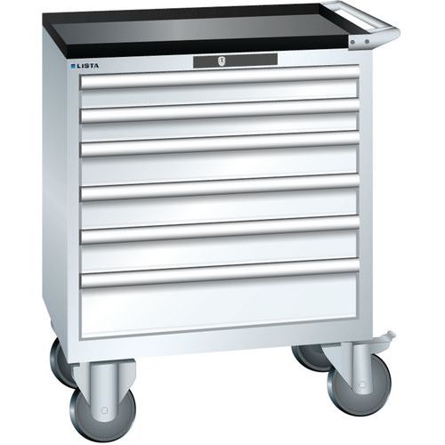 Mobilní dílenská zásuvková skříň LISTA, 6 zásuvek = 717x572x962mm, bílá