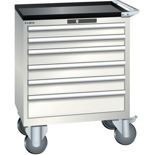 Mobilní dílenská zásuvková skříň LISTA, 6 zásuvek = 717x572x962mm, světle šedá