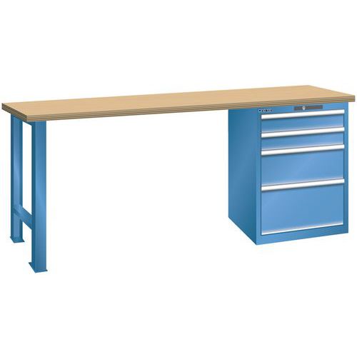 Dílenský pracovní stůl LISTA, 1500x700x840mm, 4 zásuvky, nosnost 1500 kg, modrá