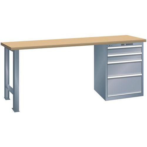 Dílenský pracovní stůl LISTA, 1500x700x840mm, 4 zásuvky, nosnost 1500 kg, tmavě šedá