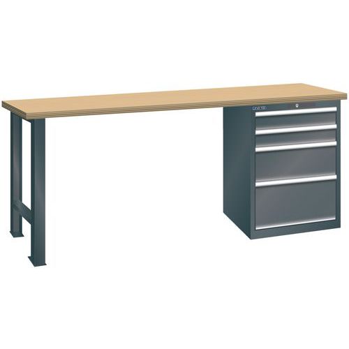Dílenský pracovní stůl LISTA, 1500x700x840mm, 4 zásuvky, nosnost 1500 kg, černá