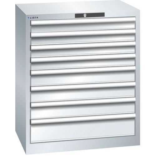 Dílenská zásuvková skříň LISTA, 717x572x850mm, 8 zásuvek, šedá