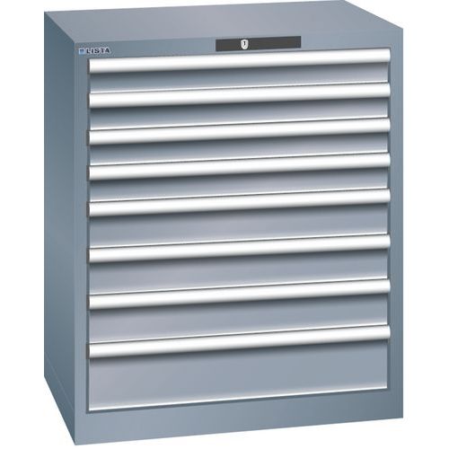 Dílenská zásuvková skříň LISTA, 717x572x850mm, 8 zásuvek, tmavě šedá