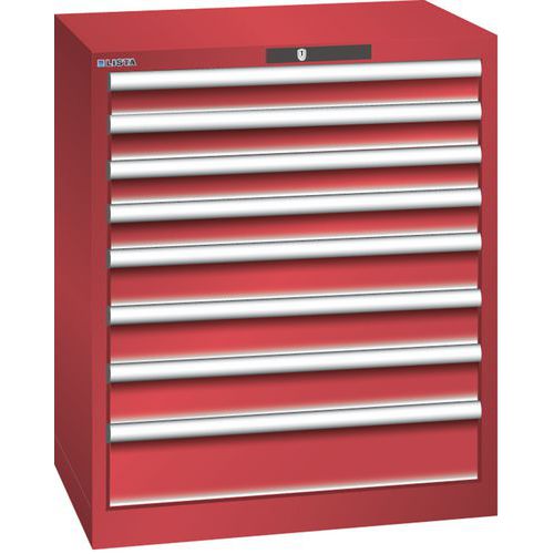 Dílenská zásuvková skříň LISTA, 717x572x850mm, 8 zásuvek, červená
