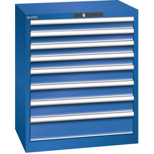 Dílenská zásuvková skříň LISTA, 717x572x850mm, 8 zásuvek, fluorescentní modrá