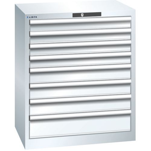 Dílenská zásuvková skříň LISTA, 717x572x850mm, 8 zásuvek, bílá