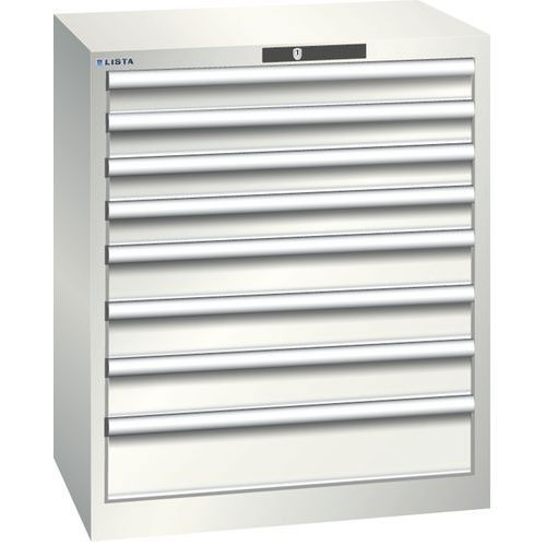 Dílenská zásuvková skříň LISTA, 717x572x850mm, 8 zásuvek, světle šedá