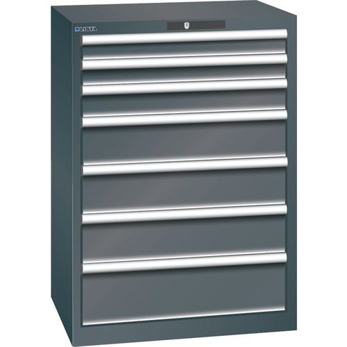 Dílenská zásuvková skříň LISTA, 7 zásuvek =2x75 + 1x100 + 3x150 + 1x200mm, 717x572x1000mm, černá