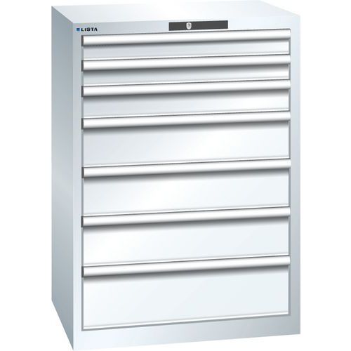 Dílenská zásuvková skříň LISTA, 7 zásuvek =2x75 + 1x100 + 3x150 + 1x200mm, 717x572x1000mm, bílá