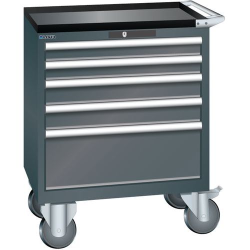 Mobilní dílenská zásuvková skříň LISTA, 5 zásuvek = 2x75 + 2x100 + 1x250mm, 717x572x962mm, černá