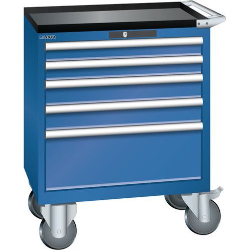 Mobilní dílenská zásuvková skříň LISTA, 5 zásuvek = 2x75 + 2x100 + 1x250mm, 717x572x962mm, tmavě modrá