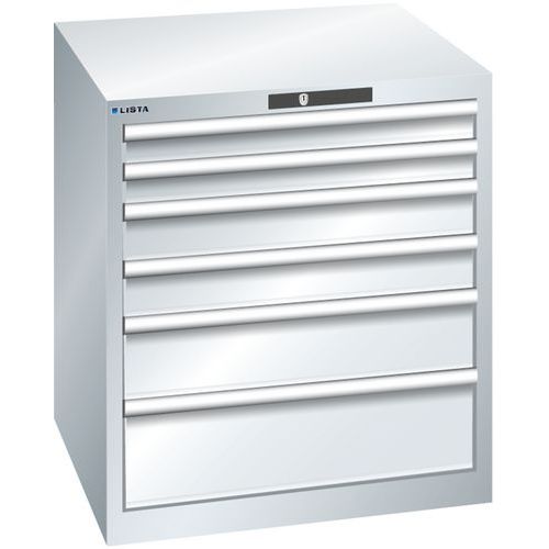 Dílenská zásuvková skříň LISTA, 717x725x800mm, 4 zásuvky, šedá