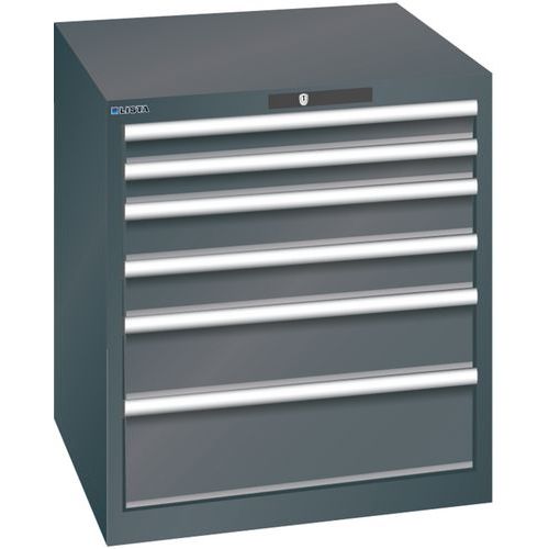 Dílenská zásuvková skříň LISTA, 717x725x800mm, 4 zásuvky, černá