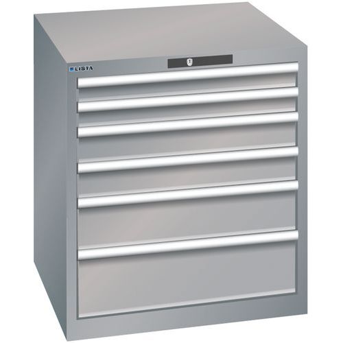 Dílenská zásuvková skříň LISTA, 717x725x800mm, 4 zásuvky, šedá/stříbrná