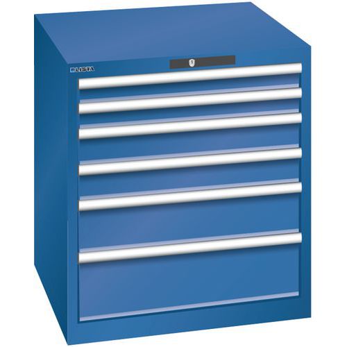 Dílenská zásuvková skříň LISTA, 717x725x800mm, 4 zásuvky, tmavě modrá