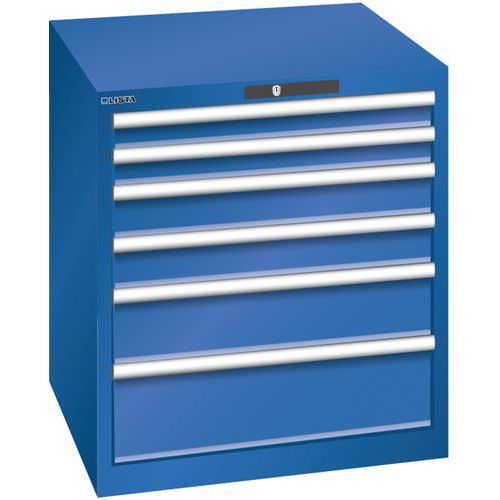 Dílenská zásuvková skříň LISTA, 717x725x800mm, 4 zásuvky, fluorescentní modrá