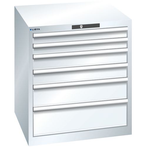 Dílenská zásuvková skříň LISTA, 717x725x800mm, 4 zásuvky, bílá