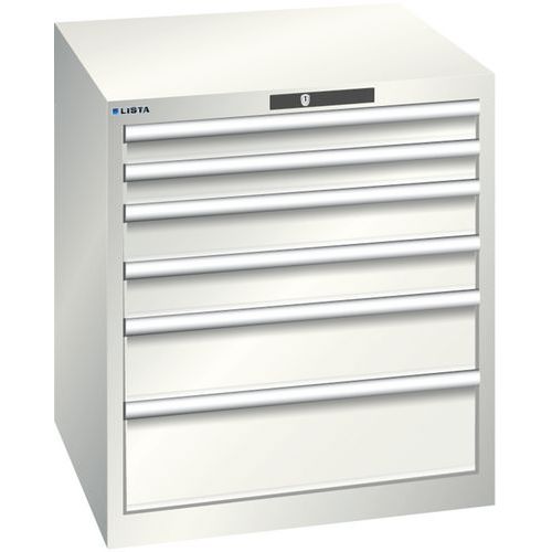 Dílenská zásuvková skříň LISTA, 717x725x800mm, 4 zásuvky, světle šedá