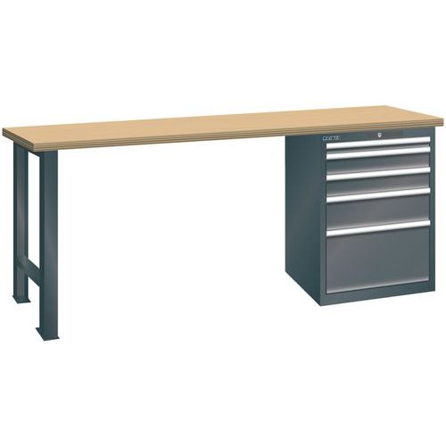 Dílenský pracovní stůl LISTA, 1500x700x840mm, 5 zásuvek, nosnost 1500 kg, černá