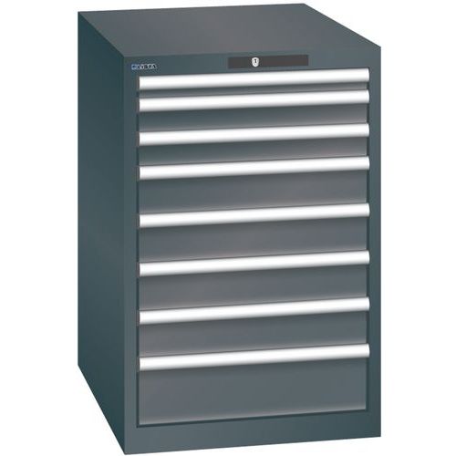 Dílenská zásuvková skříň LISTA, 564x725x850mm, 8 zásuvek, černá