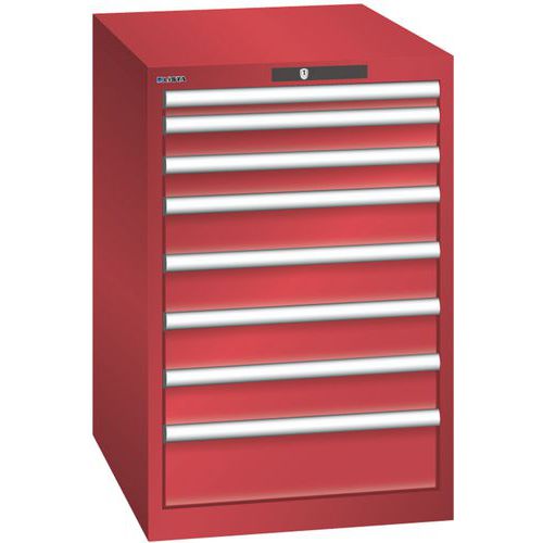 Dílenská zásuvková skříň LISTA, 564x725x850mm, 8 zásuvek, červená