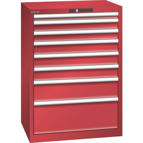 Dílenská zásuvková skříň LISTA, 717x572x1000mm, 8 zásuvek, červená