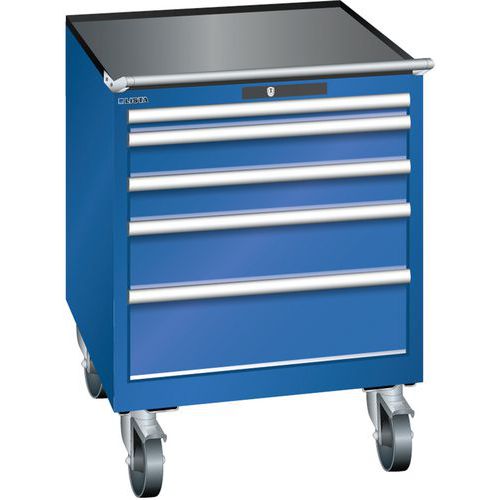 Mobilní dílenská zásuvková skříň LISTA, 717x725x962mm, 5 zásuvek, fluorescentní modrá
