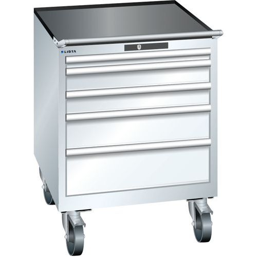 Mobilní dílenská zásuvková skříň LISTA, 717x725x962mm, 5 zásuvek, bílá