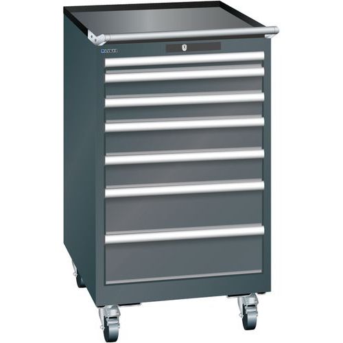 Mobilní dílenská zásuvková skříň LISTA, 7 zásuvek = 1x50 + 2x75 + 2x100 + 2x150mm, 564x725x990mm, černá