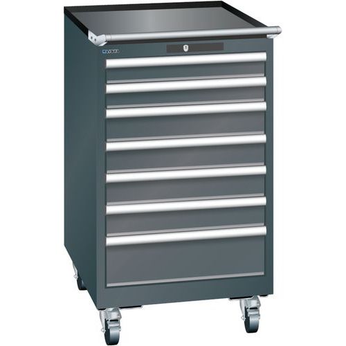 Mobilní dílenská zásuvková skříň LISTA, 7 zásuvek = 2x75 + 4x100 + 1x150mm, 564x725x990mm, černá